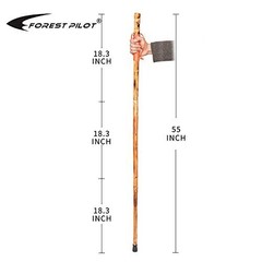 Detachable Fir Wood Walking Stick with Wolf Carving & Compass – 55 Inches, Natur
