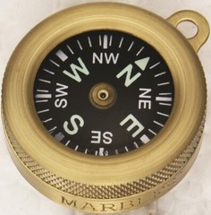 Marbles Pocket Compass Revolving Black Face With Luminous Dial Brass w/ Lanyard