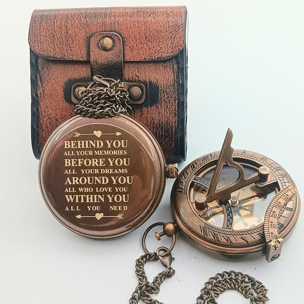 Behind You Engraved Brass Compass Gift for Men – 3 inch APROXX, BROWN