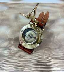Sundial Compass Watch with Leather Strap – Brass Working Compass Travel Gift