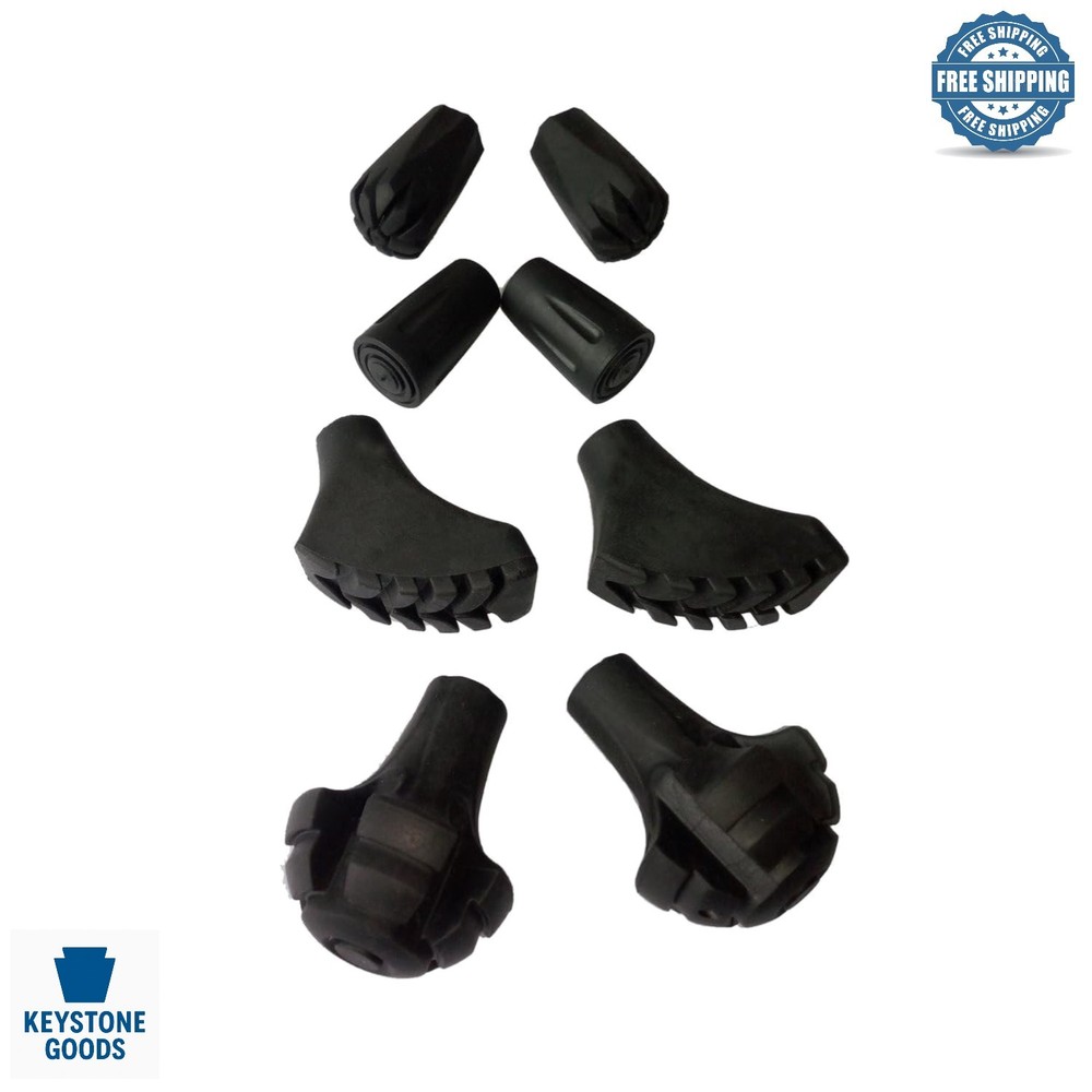 4 Pairs Replacement Rubber Tips for Trekking & Hiking Poles – Durable & Unive…