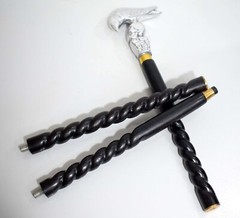 Deluxe Handcrafted Wooden Walking Cane w/ Ornamental Nickel Eagle & Skull Handle