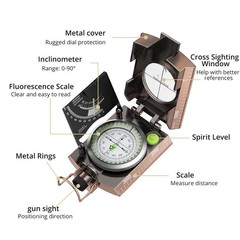 Anbte Compass Hiking Survival, IP65 Waterproof Metal with Bronze