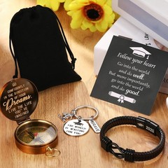 5 Pcs Compass Graduation Gift Class of 2026 Engraved Compass Keychain Leather…