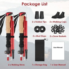2PCS Adjustable Collapsible Hiking Trekking Poles Aluminum EVA Grip Walking