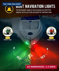 Partsam 2Pcs Marine Boat LED Bow Navigation Lights, Red Green Deck Port Side Sta