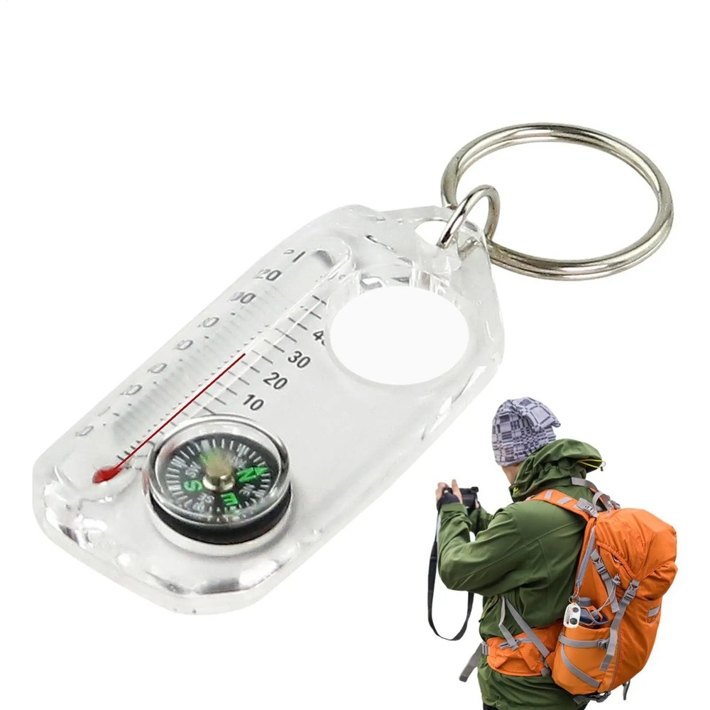 Pocket Survival Compass Multifunction Mini Keychain Camping Compass Thermometer