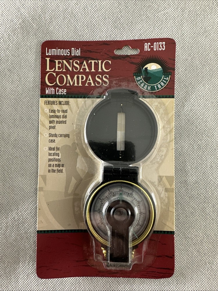 Ozark Trail Lensatic Compass, Black, Model AC-0133 Brand New Luminous Dial
