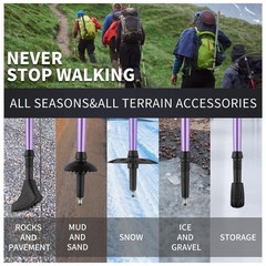 Purple Trekking Walking Hiking Poles or Sticks Aluminum Lightweight Collapsib…
