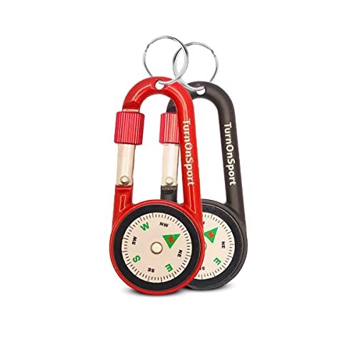 Carabiner Clip On Compass Hiking – Compact Compass Keychain Backpacks Black Red