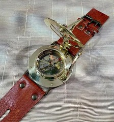 Sundial Compass Watch with Leather Strap – Brass Working Compass Travel Gift