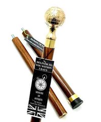 Globe Handle Solid Brass Stylish Hard Wood Foldable Walking Stick Vintage Walkin