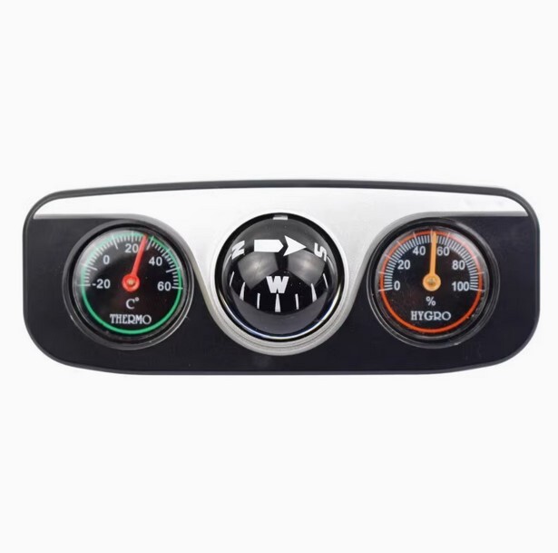 Compass, thermometer, hygrometer 3in1 multi-function with bracket Car guide ball