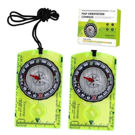 Outdoor Compass with Adjustable Declination, Magnifier, Ruler, 2 PACK Green