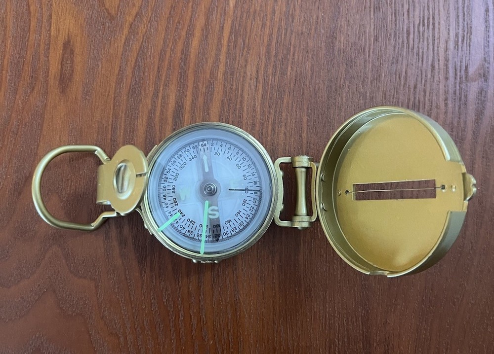 Vintage Lensatic Compass Liquid Filled Edge from Japan Functional Gold color