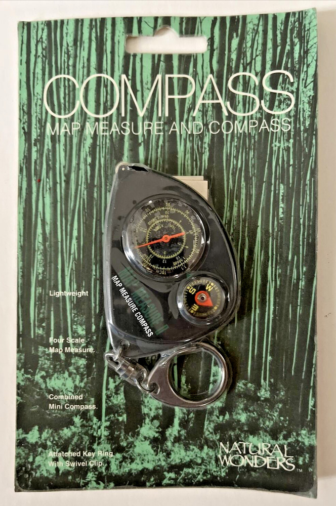 Natural Wonders Four Scale Map Measure and Mini Compass Attached Key Ring 3x2in