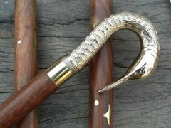 Antique swan brass head handle vintage victorian wooden walking stick