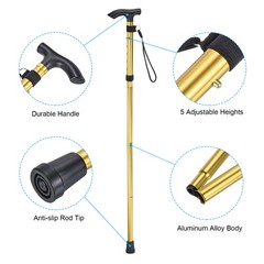 Trekking Poles, Collapsible Hiking Pole 33-37 Inch Folding Aluminum Alloy Golden