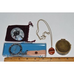 Lot of 4 Assorted Compasses, Compass On Chain, Lucite Instant Compass Collection