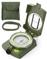 Durable Lightweight Orienteering Compass with Strap & Case – Glow in Dark, Water