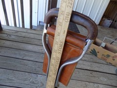 Aluminum SCOT SEAT Hunt Walk Camp Fish Golf ChairStool Leather VTG 1955 Ariz USA