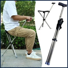 Outdoor Foldable Walking Stick Stool Lightweight Heavy Duty Steel Seat Elderly