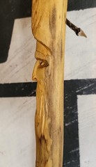 Hand Carved Wooden Walking Stick Cane Rustic Folk Art Hiking Staff w/ Strap /Tip