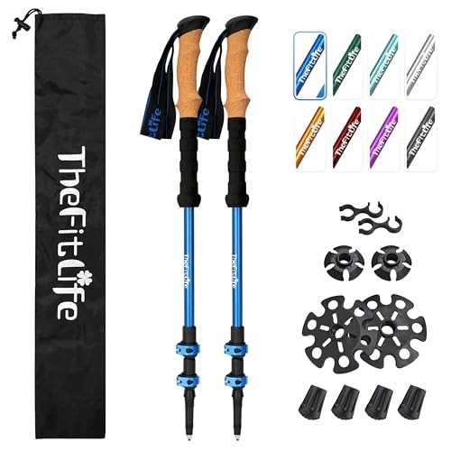 THEFITLIFE TREKKING POLES LIGHTWEIGHT 7075 ALUMINUM HIKING STICKS – BLUE
