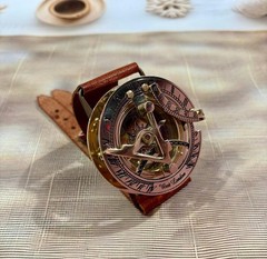 Sundial Compass Watch with Leather Strap – Brass Working Compass Travel Gift