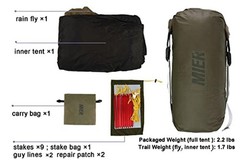 Ultralight Tent 3-Season Backpacking Tent for 1-Person or 2 1-person, khaki