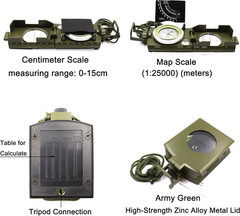 Military Compass Metal Lensatic Compass with Inclinometer, Night Fluorescent, Im