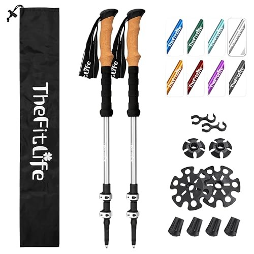 TheFitLife Lightweight 7075 Aluminium Hiking Sticks Cork Grips – Silver
