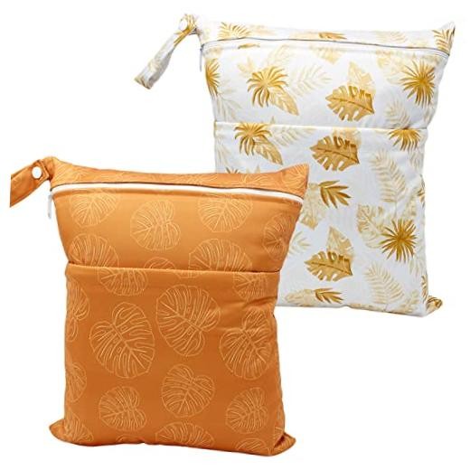 Wet Dry Bag Waterproof Reusable Wet Bag for Swimsuit, Travel, yellow leaf
