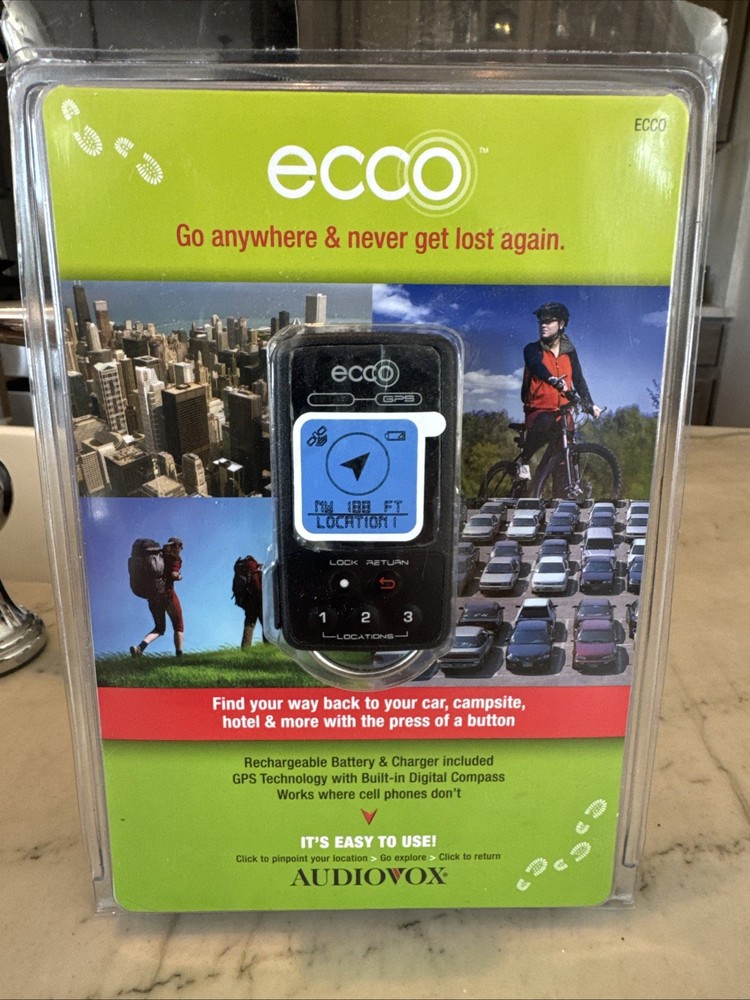 Audiovox Ecco Handheld Keychain GPS Rechargeable – Sealed – Digital Compass