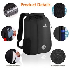 Dry Bag Backpack, 20L Dry Bag Waterproof with Waist Pouch and Phone Black