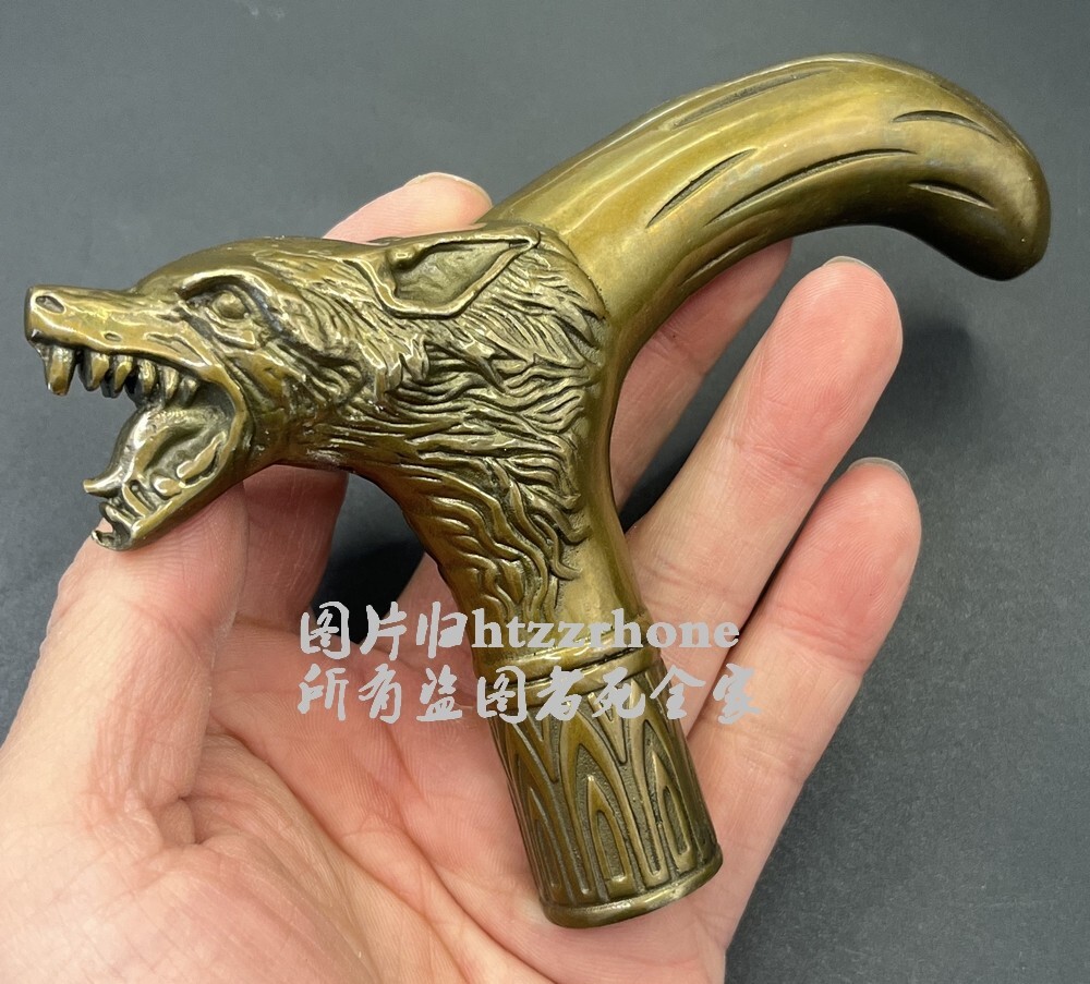 New Brass Wolf Head Walking Stick Cane Handle Top Topper Hand Grip Holder Decor