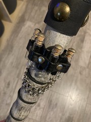 Necromancer Dragon Mage Walking Cane With Leather Grip And Carved Vertebrae.