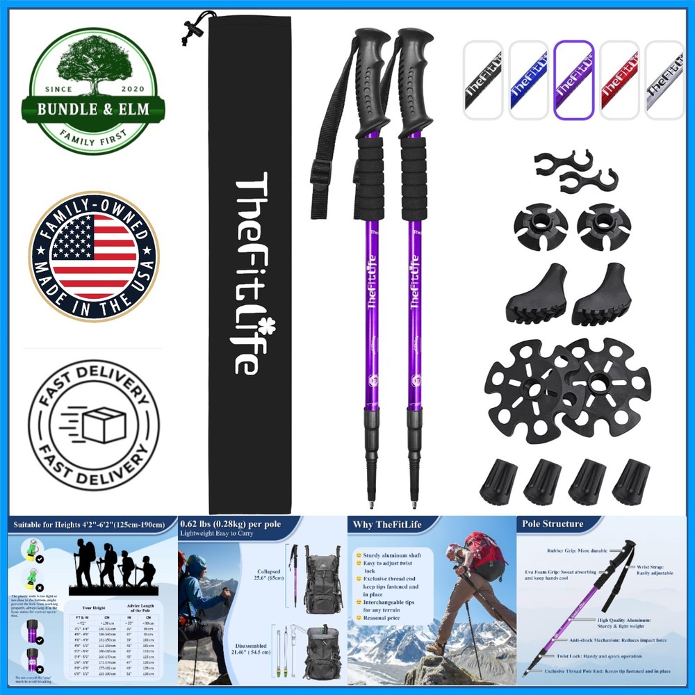 Travel-Friendly Trekking Poles, Extends to 51.2 Inches, Collapses to 25.6 Inches