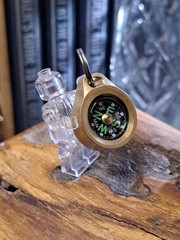 Mini EDC Minimalist Brass Keychain Compass w/Titanium Keyring