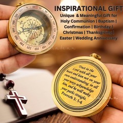 Trust in The Lord – Proverbs 3: 5-6 Engraved Compass, 2 Inch, Rustic Brass