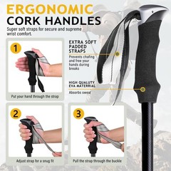 Carbon Fiber Trekking Poles, Collapsible, EVA Grips, Quick Flip Locks [2 Pack]