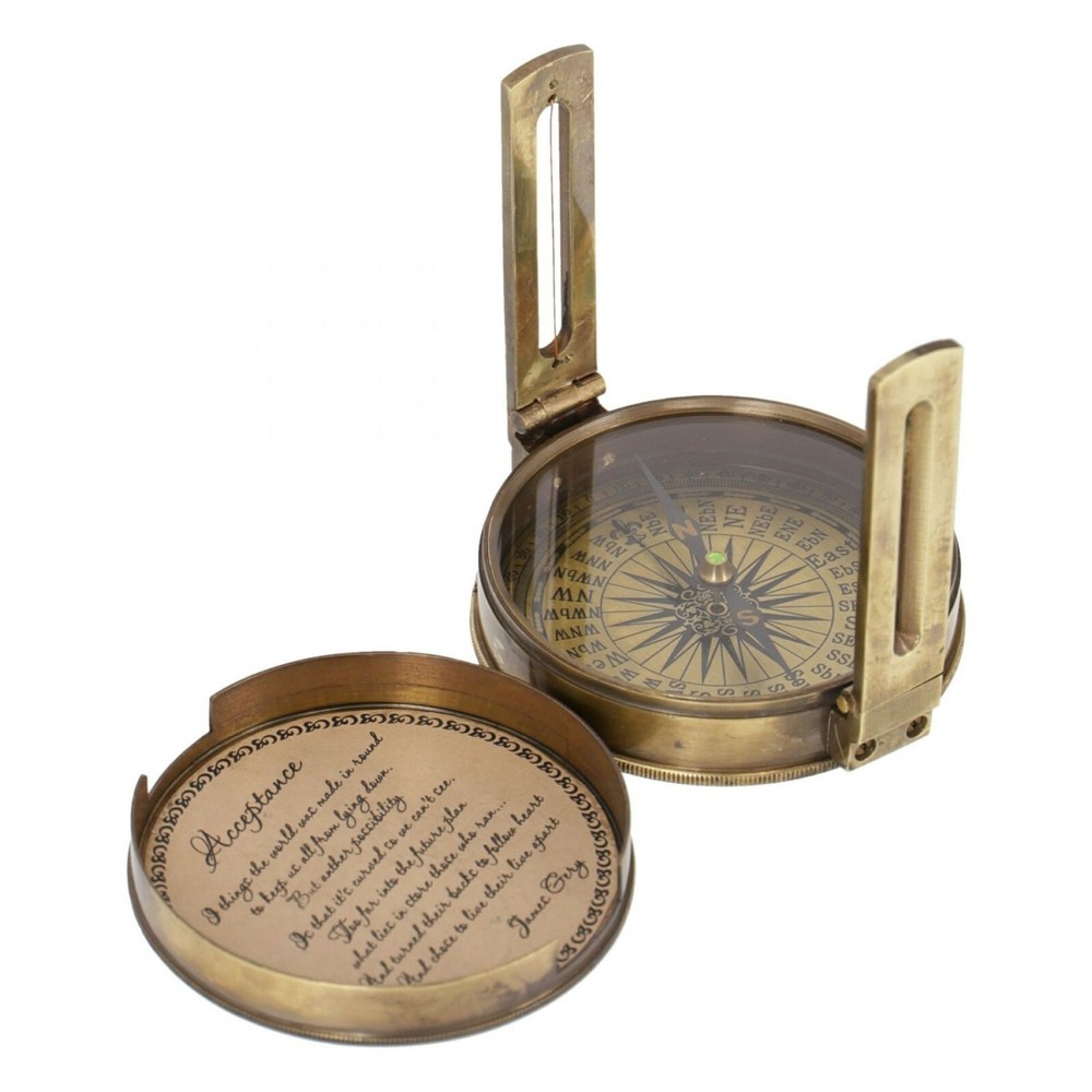Compass with Lid Brass Style Nautical English 1700 Reproduction Only