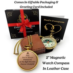Oaki Way Dad’s Compass – Sentimental Pocket Compass with Chain & Leather Case