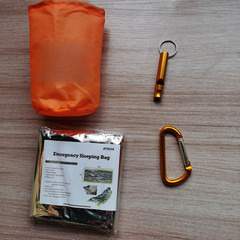 Portable Survival Kit with Insulated Sleeping Bag Whistle and Carabiner Gear