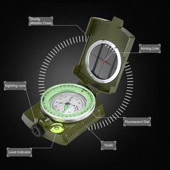 Military Lensatic Sighting Compass Survival with Carrying Bag, Green