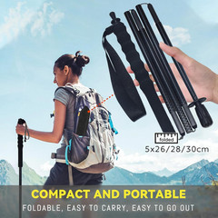 5-Section Carbon Fiber Trekking Poles, Lightweight and Durable 2-Pack, Foldable,