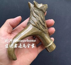 Brass Wolf Head Walking Stick Cane Handle Top Topper Hand Grip Holder Decor