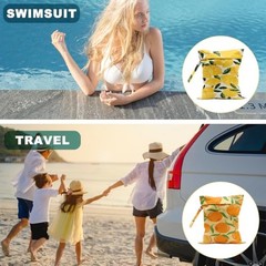 2Pcs Lemon Orange Print Wet Bags, Wet Dry Bag Reusable for Multicolor 1492