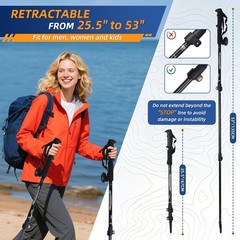 2X Adjustable Hiking Poles Aluminum Retractable Anti-shock Walking Sticks Nordic