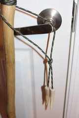 Custom Made Red Oak Walking Hiking Stick with Antler Morel Mushroom Carving